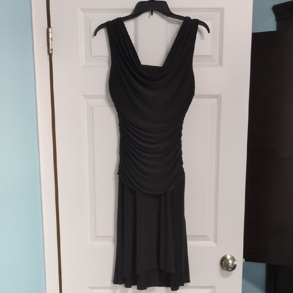 R&M Richards Black Sleeveless Cowl Neck Knee-Length Dress